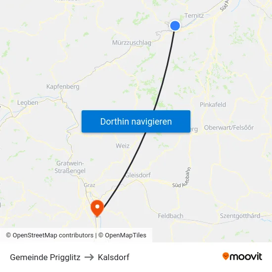 Gemeinde Prigglitz to Kalsdorf map