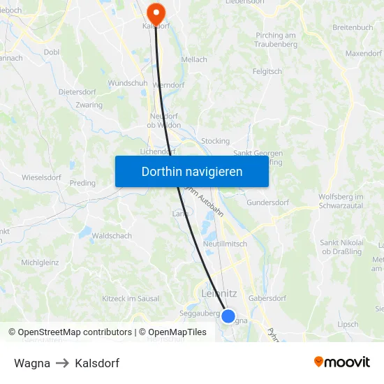 Wagna to Kalsdorf map