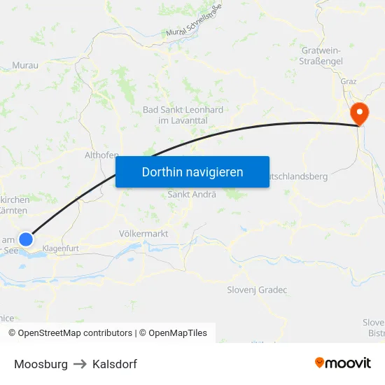 Moosburg to Kalsdorf map