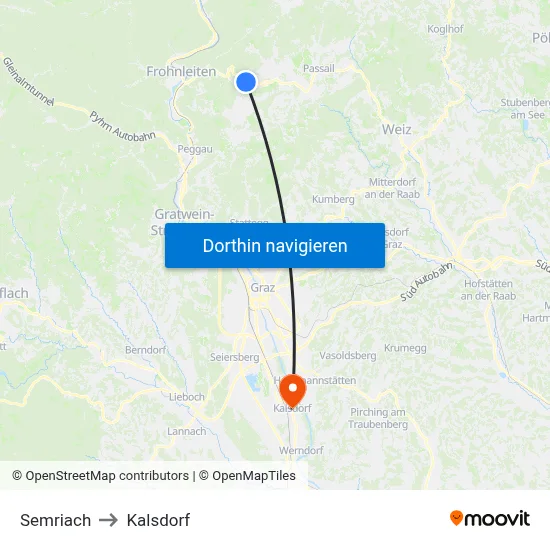 Semriach to Kalsdorf map
