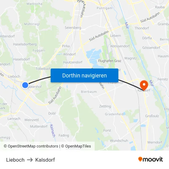 Lieboch to Kalsdorf map