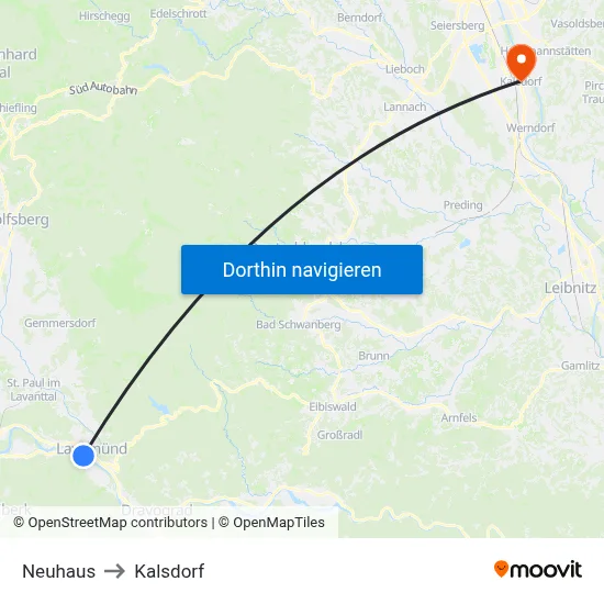 Neuhaus to Kalsdorf map