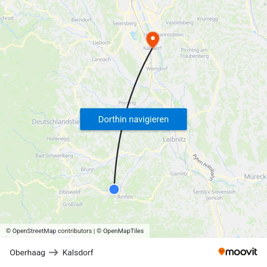 Oberhaag to Kalsdorf map