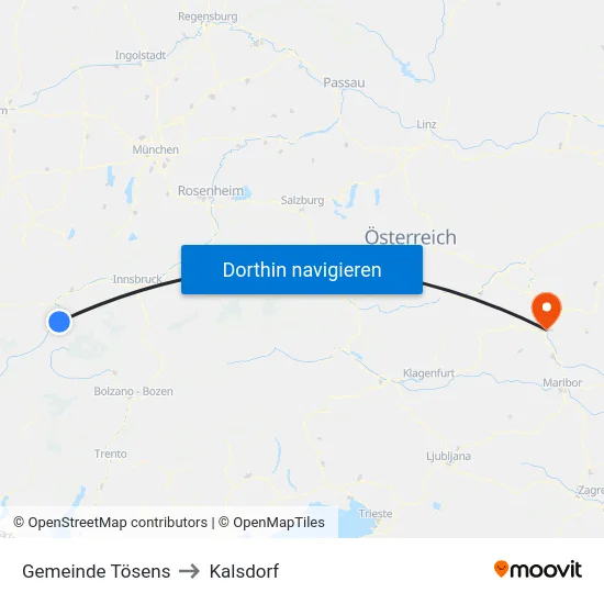 Gemeinde Tösens to Kalsdorf map