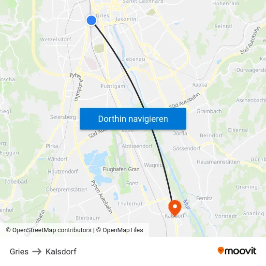 Gries to Kalsdorf map