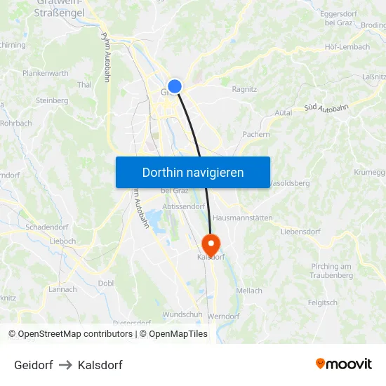Geidorf to Kalsdorf map