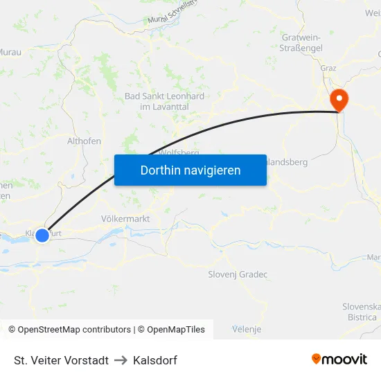 St. Veiter Vorstadt to Kalsdorf map