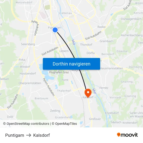 Puntigam to Kalsdorf map