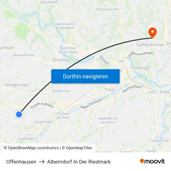 Offenhausen to Alberndorf In Der Riedmark map