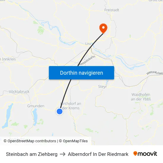 Steinbach am Ziehberg to Alberndorf In Der Riedmark map