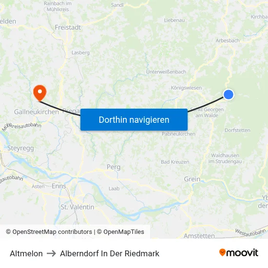 Altmelon to Alberndorf In Der Riedmark map