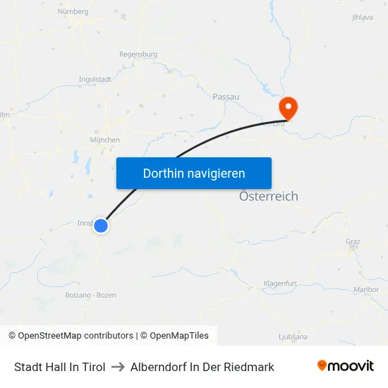 Stadt Hall In Tirol to Alberndorf In Der Riedmark map