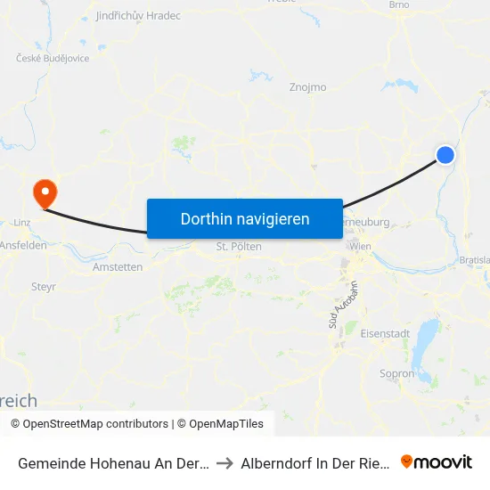 Gemeinde Hohenau An Der March to Alberndorf In Der Riedmark map