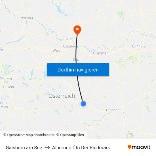 Gaishorn am See to Alberndorf In Der Riedmark map