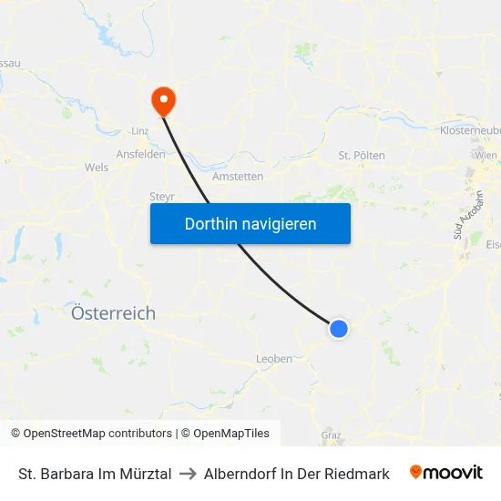 St. Barbara Im Mürztal to Alberndorf In Der Riedmark map