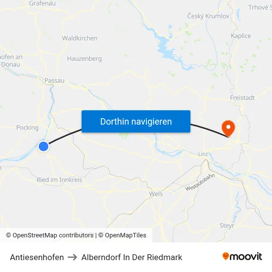 Antiesenhofen to Alberndorf In Der Riedmark map