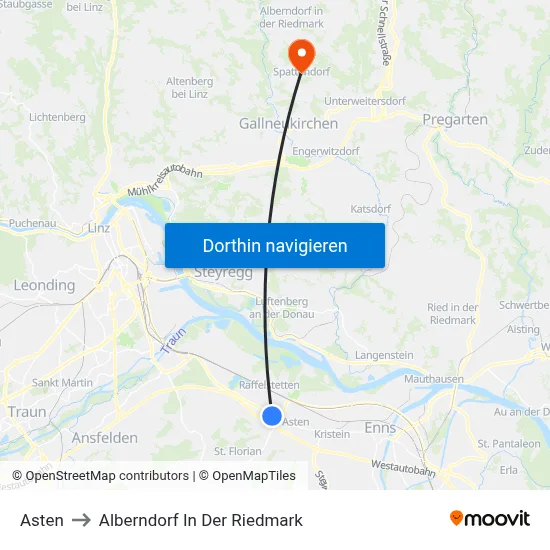 Asten to Alberndorf In Der Riedmark map