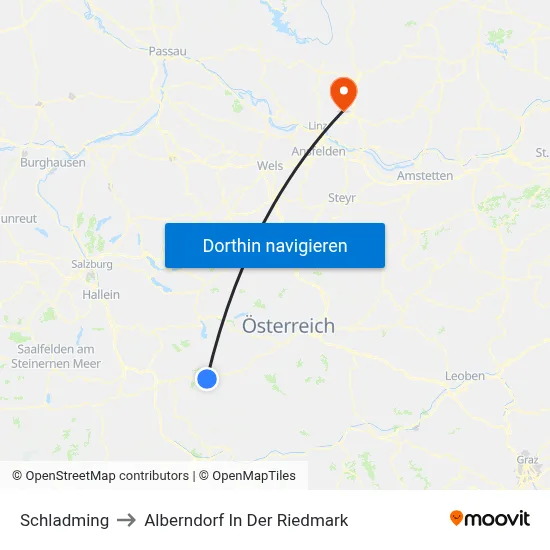 Schladming to Alberndorf In Der Riedmark map