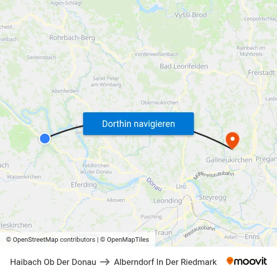 Haibach Ob Der Donau to Alberndorf In Der Riedmark map
