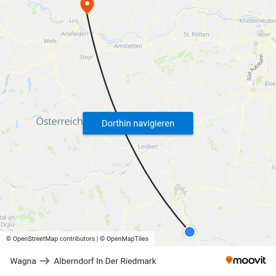 Wagna to Alberndorf In Der Riedmark map