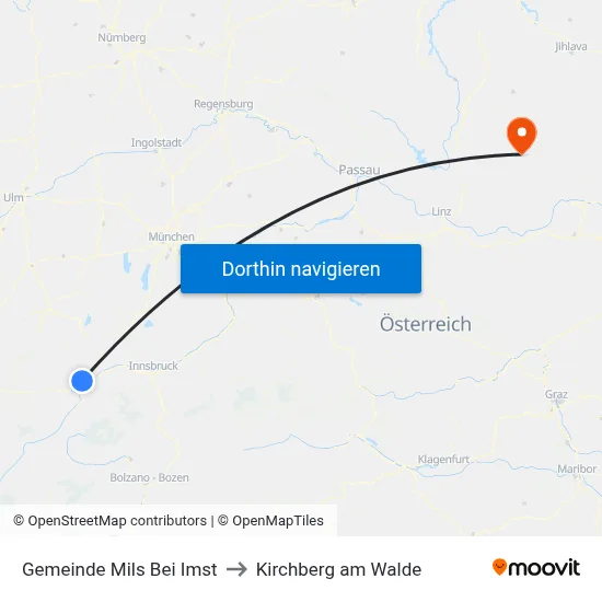 Gemeinde Mils Bei Imst to Kirchberg am Walde map
