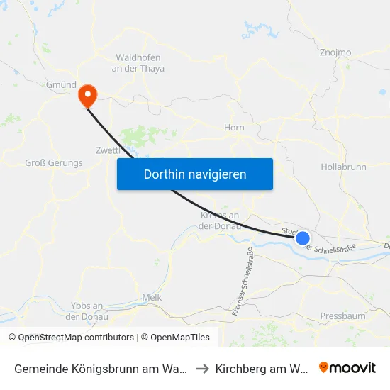 Gemeinde Königsbrunn am Wagram to Kirchberg am Walde map