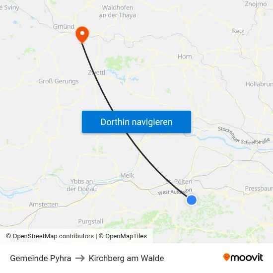 Gemeinde Pyhra to Kirchberg am Walde map