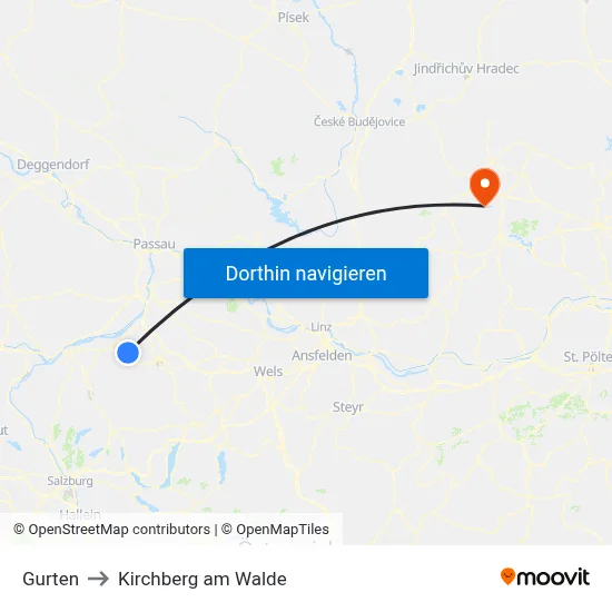 Gurten to Kirchberg am Walde map