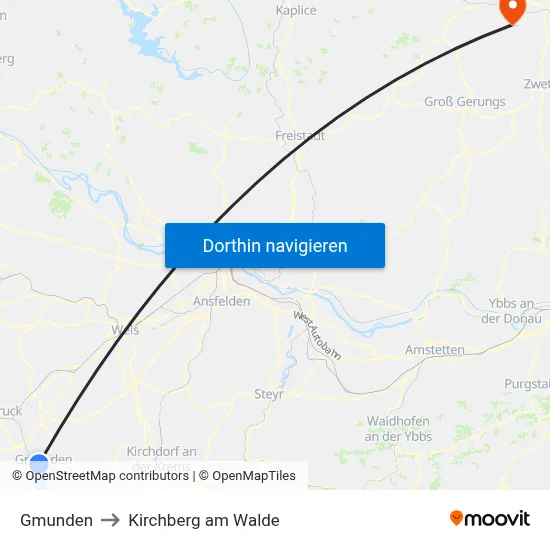 Gmunden to Kirchberg am Walde map