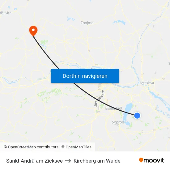 Sankt Andrä am Zicksee to Kirchberg am Walde map