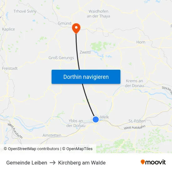 Gemeinde Leiben to Kirchberg am Walde map