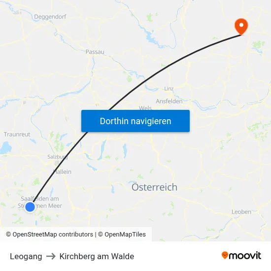 Leogang to Kirchberg am Walde map