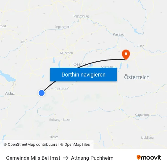 Gemeinde Mils Bei Imst to Attnang-Puchheim map