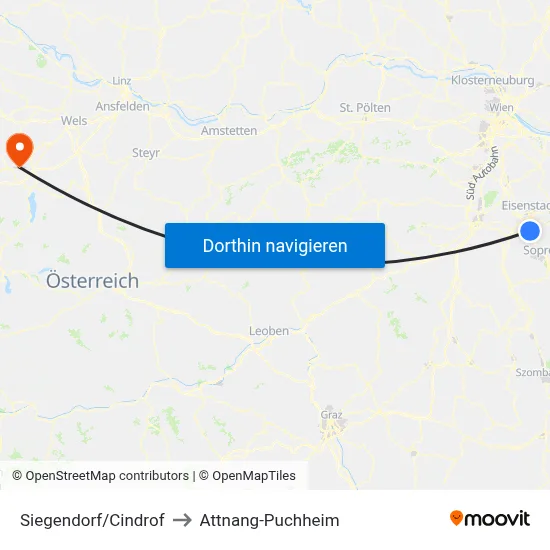Siegendorf/Cindrof to Attnang-Puchheim map