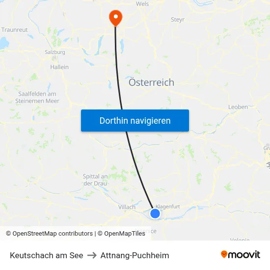 Keutschach am See to Attnang-Puchheim map