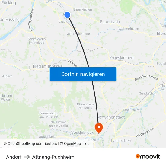 Andorf to Attnang-Puchheim map