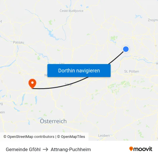 Gemeinde Gföhl to Attnang-Puchheim map