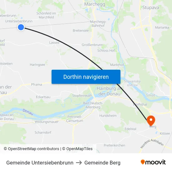 Gemeinde Untersiebenbrunn to Gemeinde Berg map