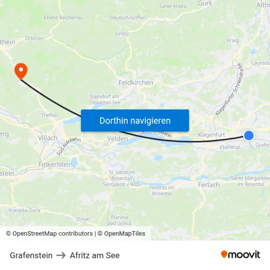 Grafenstein to Afritz am See map