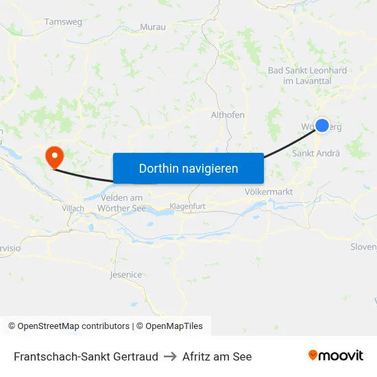 Frantschach-Sankt Gertraud to Afritz am See map