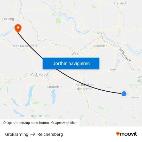 Großraming to Reichersberg map