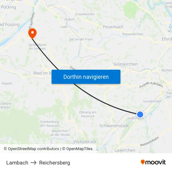Lambach to Reichersberg map