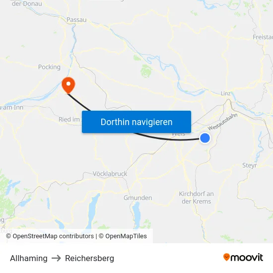 Allhaming to Reichersberg map