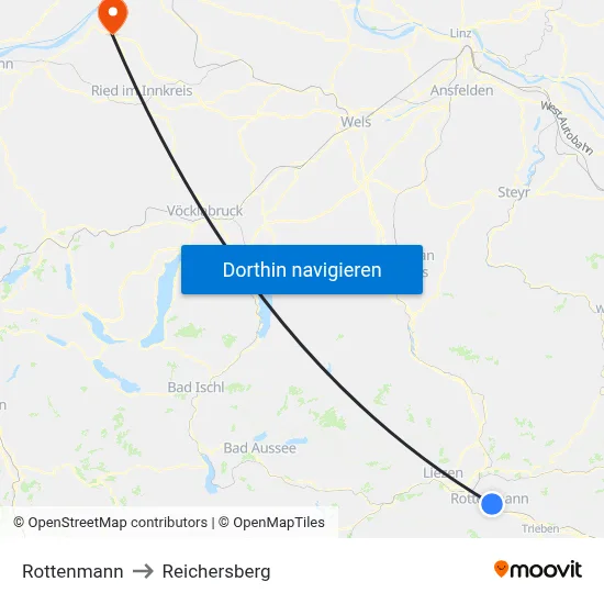Rottenmann to Reichersberg map