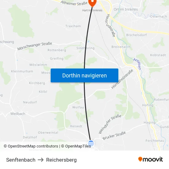 Senftenbach to Reichersberg map