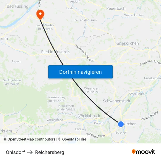Ohlsdorf to Reichersberg map