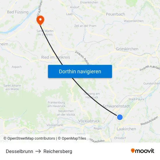 Desselbrunn to Reichersberg map