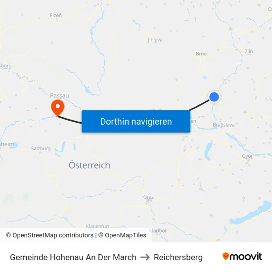 Gemeinde Hohenau An Der March to Reichersberg map