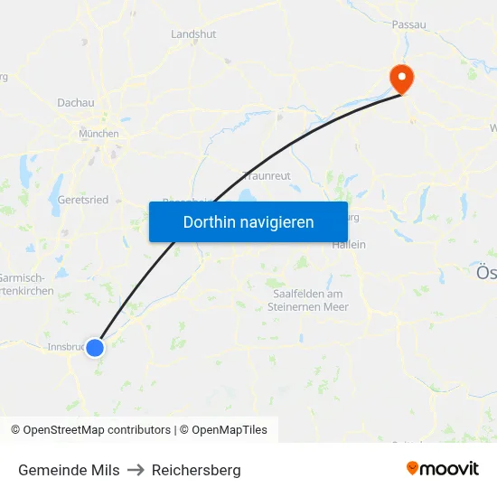 Gemeinde Mils to Reichersberg map