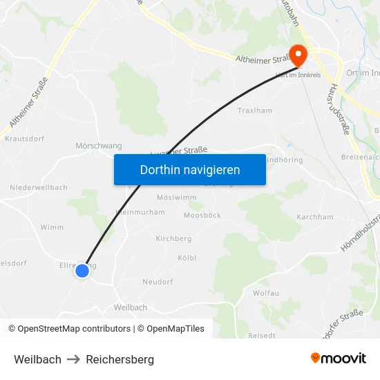 Weilbach to Reichersberg map